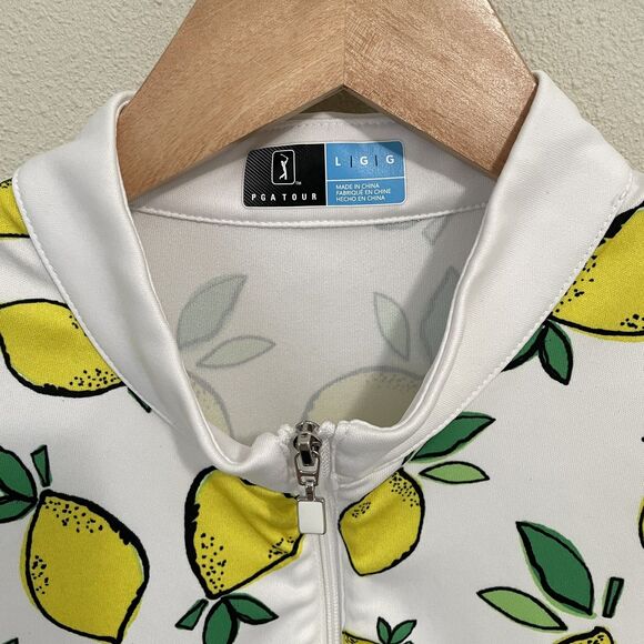 PGA Tour Lemon Print Golf Top 1/4 Zip Mock Neck Sleeveless Shirt Women’s L - Picture 5 of 7